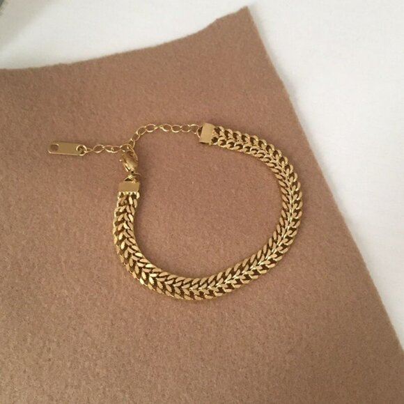 Gold Color Long Twisted Braided Chain Bracelet - Picture 4 of 5